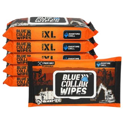 BLUE COLLAR WIPES - XL Flushable Adult Wet Wipes - Biodegradable, Sewer & Septic Safe - Overtime Chill Scent - 288 Total Wipes (6 Resealable Packs of 48)