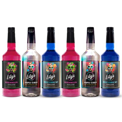Lilys Mixers Red White & Blue Variety Pack: Lime Juice Cordial, Simple Syrup & Watermelon | American Made Craft Drink Mixers for 4th of July Cocktails, Mocktails & Party Drinks | 32 Oz, Pack of 6