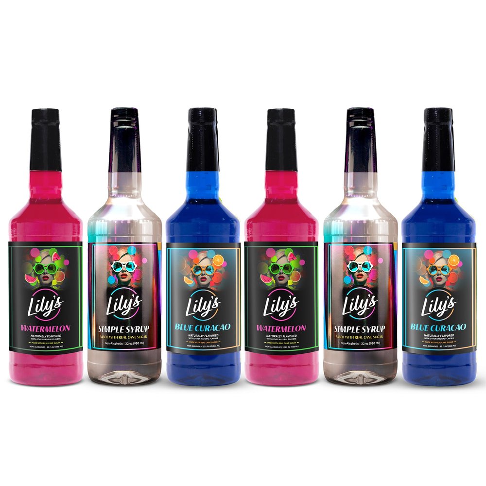 Lilys Mixers Red White & Blue Variety Pack: Lime Juice Cordial, Simple Syrup & Watermelon | American Made Craft Drink Mixers for 4th of July Cocktails, Mocktails & Party Drinks | 32 Oz, Pack of 6