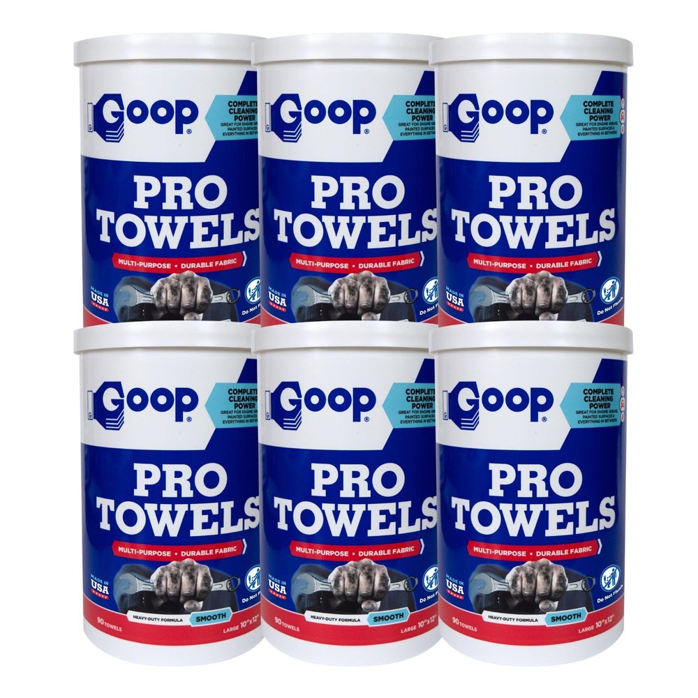 GOOP Pro Towels Heavy-Duty Multi-Surface Cleaning Wipes Removes Engine Grease, Grime & Paint Safe for Tools, Machinery & Painted Surfaces 90 Extra Large 10" x 12" Towels (Pack of 6)