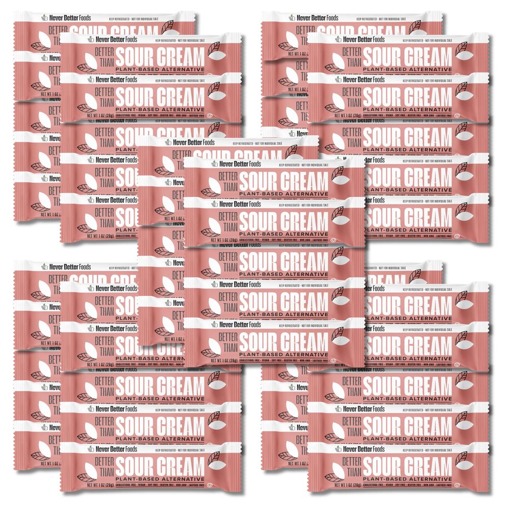 Never Better Foods PlantBased Sour Cream Pouches DairyFree, Vegan, AllergenFree 50 1oz Travel & Snack Packs Great for Lunchboxes, Catering, Meal Prep