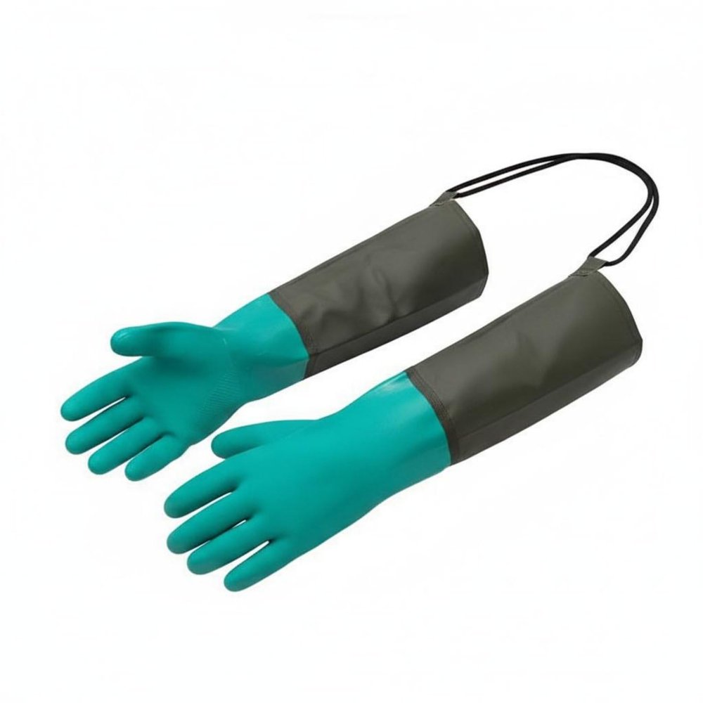 Waterproof Rubber Gloves Thickened Long Rubber Gloves Reusable for Fishing, Oil-resistant, Non-lined, Tie-strap, 63CM Length