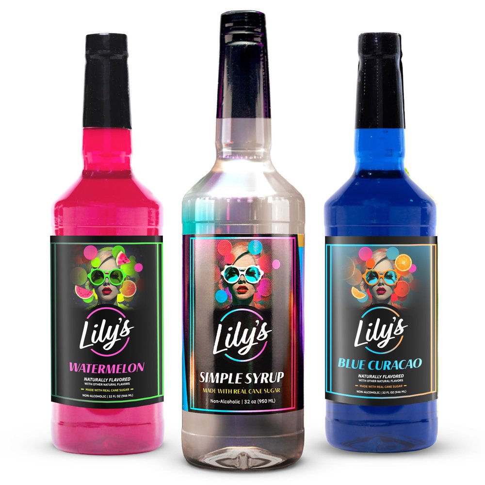 Lilys Mixers Red White & Blue Variety Pack: Lime Juice Cordial, Simple Syrup & Watermelon | American Made Craft Drink Mixers for 4th of July Cocktails, Mocktails & Party Drinks | 32 Oz, Pack of 3