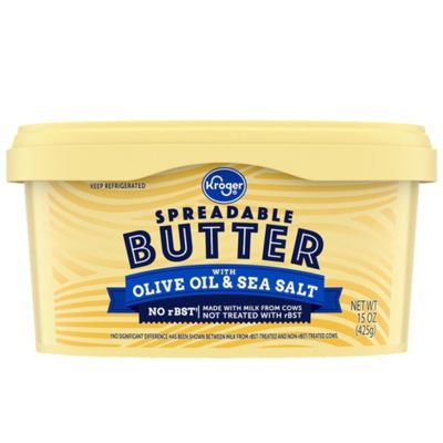 Butter with Olive Oil and Sea Salt Spreadable Tub, 15 oz, Creamy Smooth Blend, Cholesterol Conscious, for Cooking, Baking & Spreading