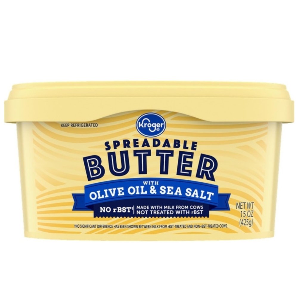 Butter with Olive Oil and Sea Salt Spreadable Tub, 15 oz, Creamy Smooth Blend, Cholesterol Conscious, for Cooking, Baking & Spreading