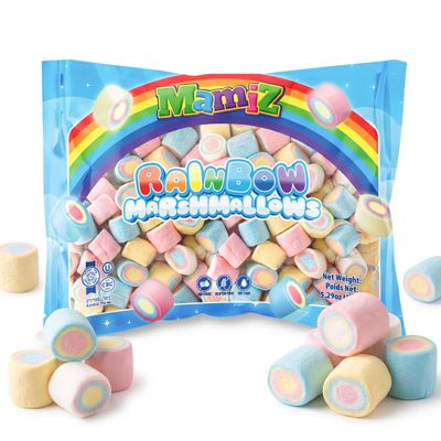 Mamiz Rainbow Marshmallows Soft and Fluffy Gluten-Free Gourmet Treats, Fat-Free and Nut-Free Colorful Marshmallow Candy for Party Favors, Baking, and Snacking, 5.29 oz (150g Bag)