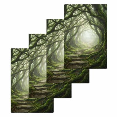 Habtucy Green Forest Hand Towels Set, Waffle Weave Kitchen Towels 4 Pieces, Misty Light Rustic Cottagecore Microfiber Hair Face Bath Tea Towel Absorbent Quick Drying Cleaning Dish Cloths, 15.7"x23.6"