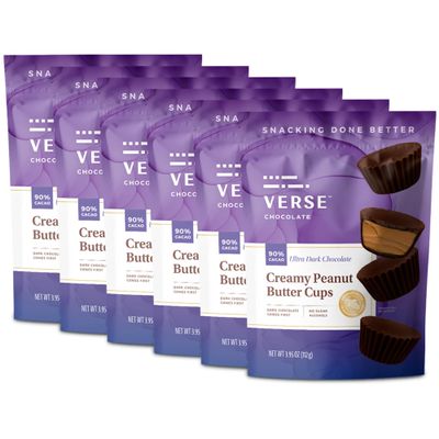Verse 90% Dark Chocolate Peanut Butter Cups, 6 Pack, Premium Filled Cups
