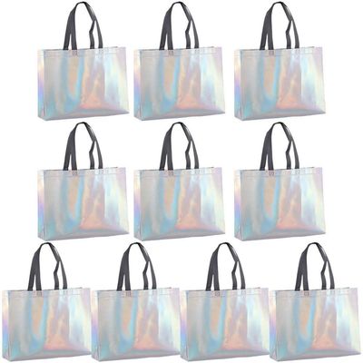 hzzsbu 10 Pcs Reusable Gift Tote Bags Iridescent Grocery Shopping Bag with Handles for Bridesmaid Wedding Party
