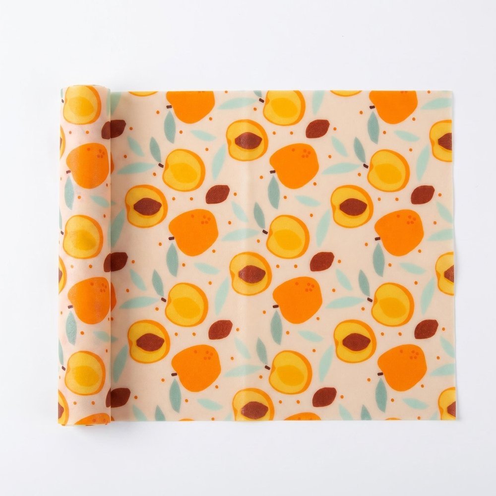 Peach Blossom Beeswax Food Wraps, 39x13 Inch Reusable Cotton Wrap with Food-Grade Wax, Waterproof Leak-Proof Natural Storage for Fruits, Vegetables, Picnic Plastic Free, Eco Friendly