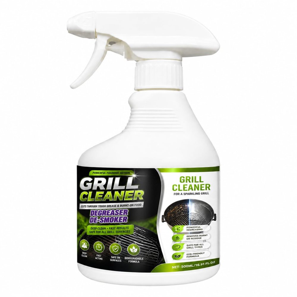Fast-Acting Heavy-Duty Grill Degreaser Spray, BBQ Grill Cleaner for Burnt Food & Grease Send brushes, send sponges (1pcs 500ml)