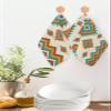 Habtucy Boho Dish Towels Set, Waffle Weave Kitchen Towels 2 Pieces, Vintage Ethnic Teal Orange Beige Geometric Microfiber Hair Face Bath Tea Towel Absorbent Quick Drying Cleaning Dish Cloths, 12"x12" view 2