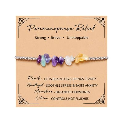PPVWEY Menopause Bracelet for Women Menopause Relief Healing Crystal Bracelet Natural Fluorite Amethyst Moonstone Citrine Bracelets Anxiety Stress Relief Wellness Jewelry Gifts