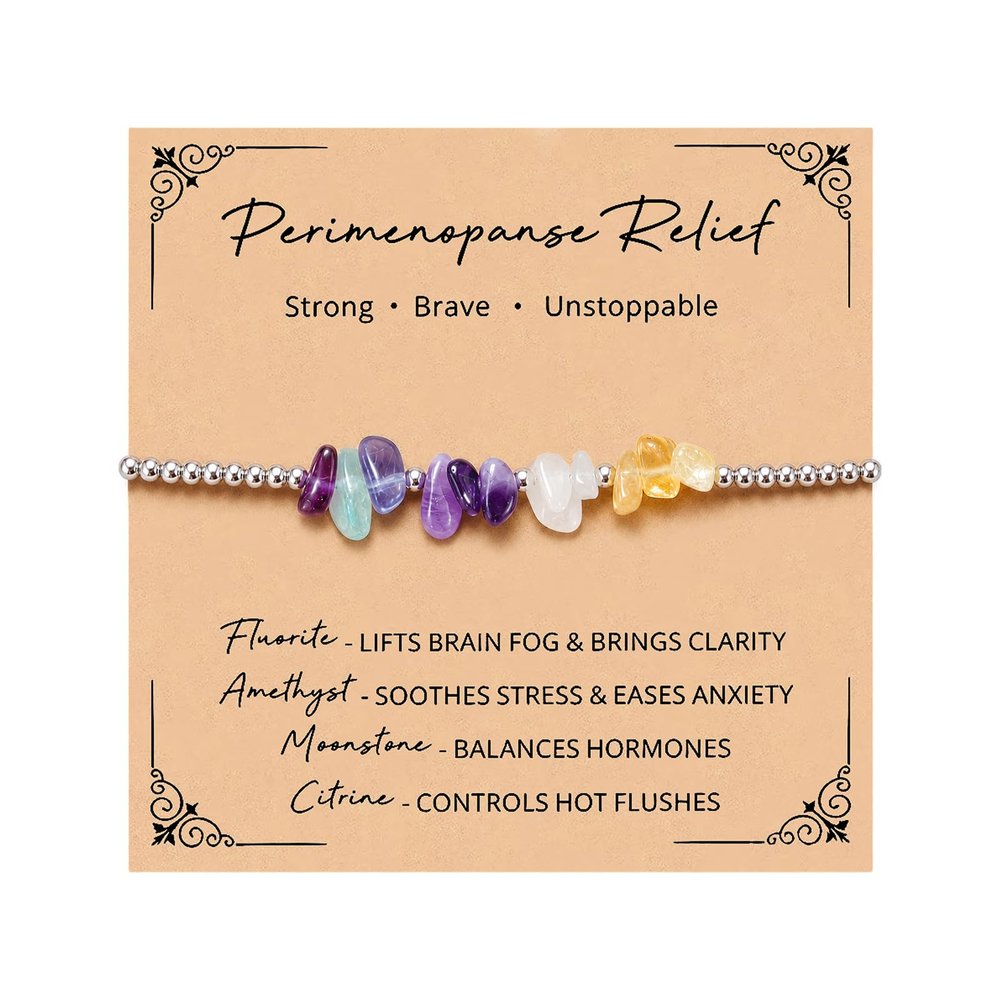 PPVWEY Menopause Bracelet for Women Menopause Relief Healing Crystal Bracelet Natural Fluorite Amethyst Moonstone Citrine Bracelets Anxiety Stress Relief Wellness Jewelry Gifts