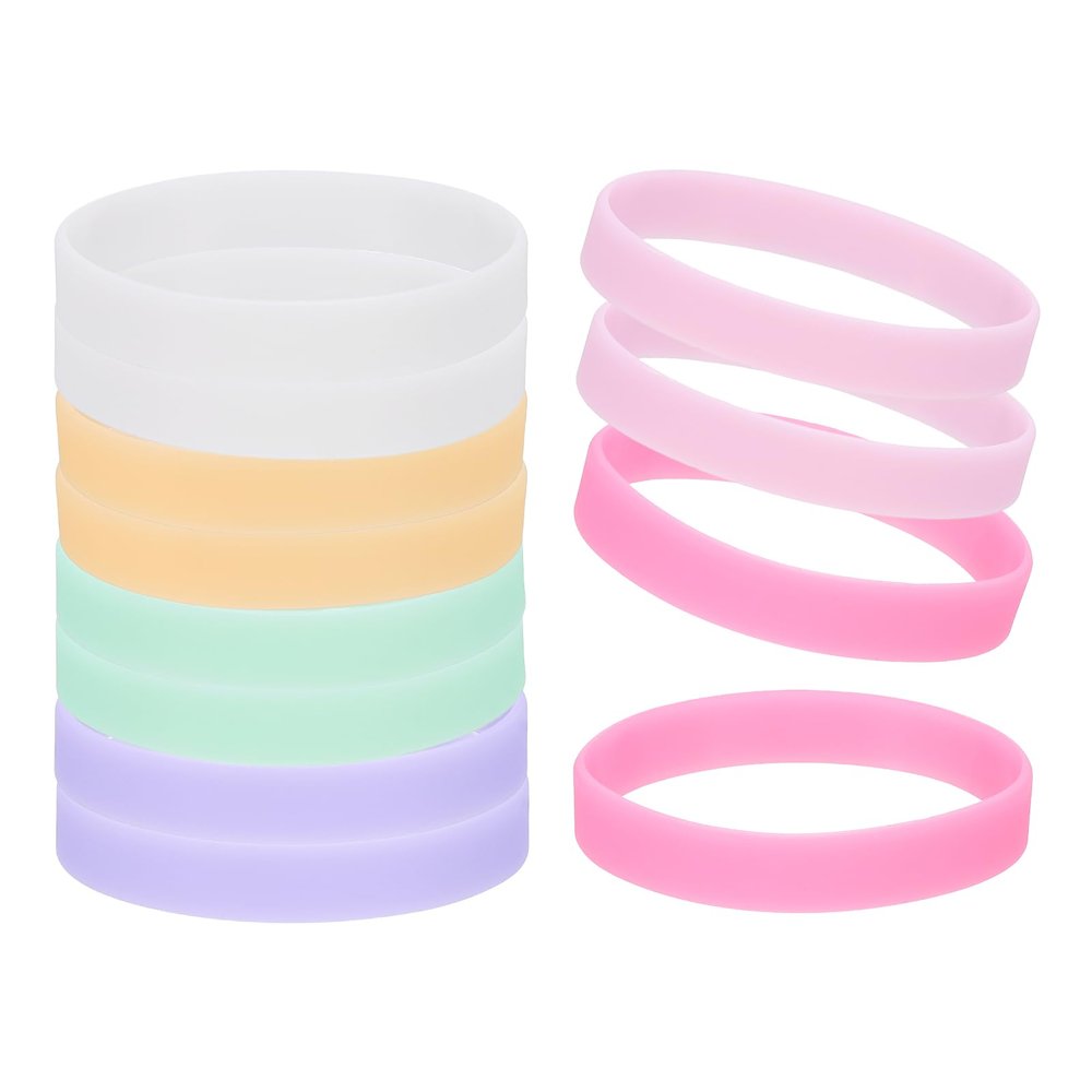 YELARXI Rubber Bracelets, Glow in the Dark Silicone Bracelets Wristbands for Adults Glow Wrist Band 12 Pcs & Orange/Pink/White/Rose Red/Purple/Bean Green-Fitting for Glow Party and Sport