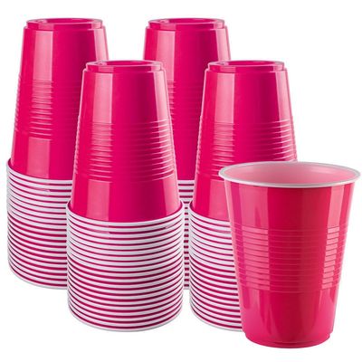 QIHUANKJ Disposable Plastic Cups, Fuchsia Cups, 16 Ounce Party Cups, Strong and Sturdy Disposable Cups for Party, Wedding, Christmas, Halloween Party Cup, 100 Pack (Fuchsia, 16OZ)