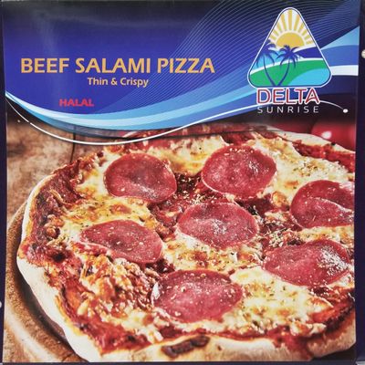 Delta Sunrise, Beef Salami Pizza, Frozen, 6 count of 12 inch each, 72 inch Case, Ideal for deli or pizzeria, premium quality with 100% halal beef salami