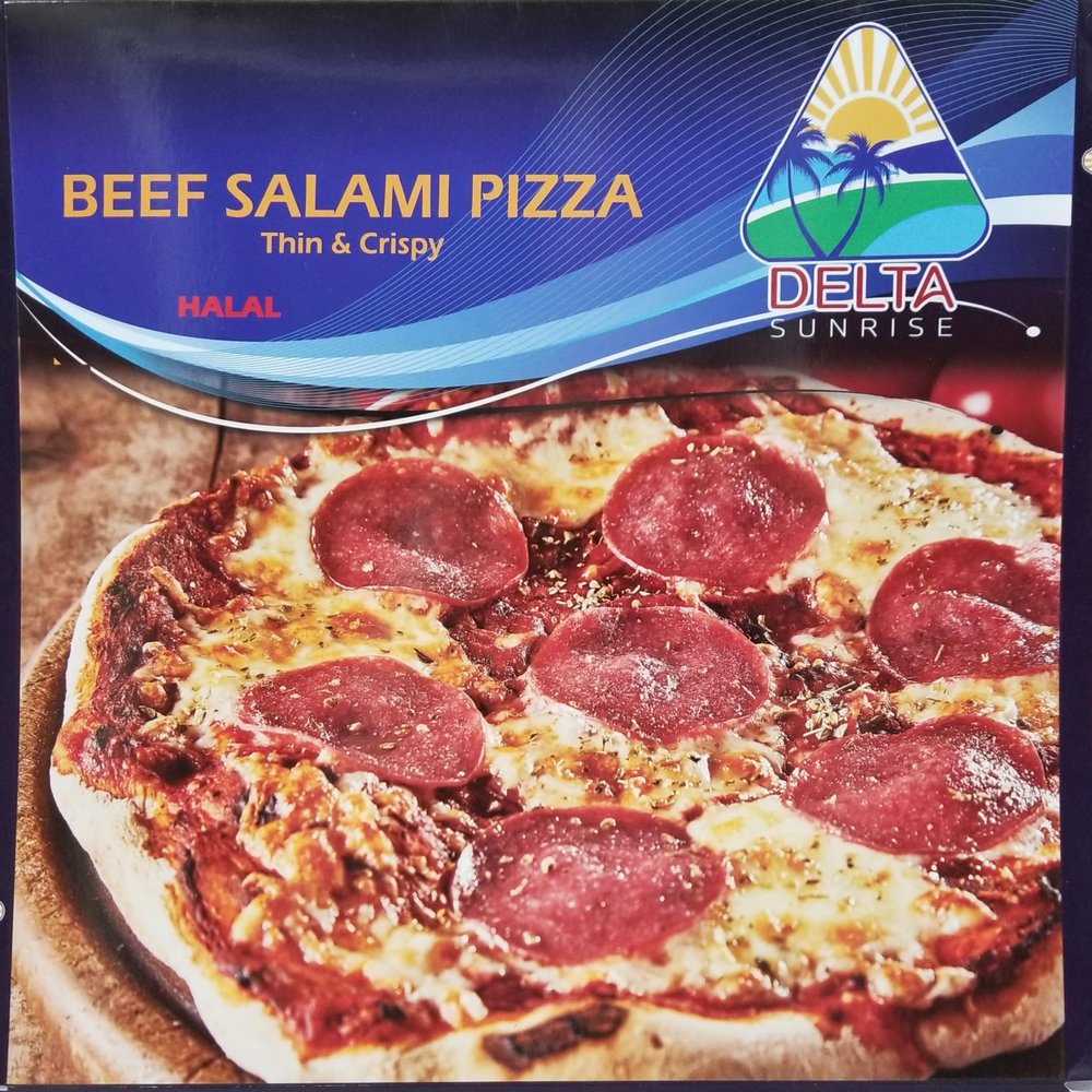 Delta Sunrise, Beef Salami Pizza, Frozen, 6 count of 12 inch each, 72 inch Case, Ideal for deli or pizzeria, premium quality with 100% halal beef salami