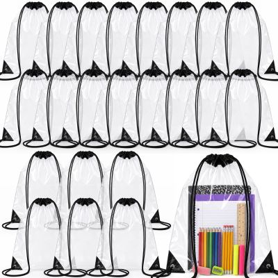 clothmile 30 Pack Black Clear Drawstring Backpacks Bulk Stadium Approved Backpack 17x14 Inch PVC Bags for Women Men Travel Concert Sport Event Security