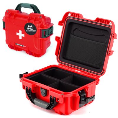 NANUK 905 Waterproof First Aid Box Empty with Lid Organizer & Dividers Durable Medical First Aid Organizer Case, IP67-Rated, Dustproof, Impact-Resistant, Floats (12.5 x 10.1 x 6) Red