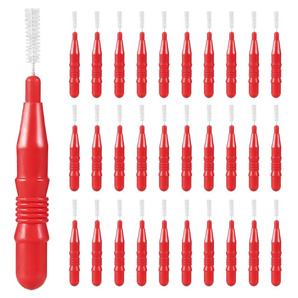 NIYANGLE 50pcs Interdental Brushes, 3mm Soft Bristle Teeth Cleaning Picks, Flexible Floss Brush Flossing Tool for Braces, Portable Oral Hygiene Toothpick Set, Red