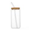 Glass Can Cup with Bamboo Lid and Glass Straw, Clear, 20 oz, Borosilicate, Iced Coffee Tumbler(8PCS) view 1