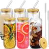 Glass Can Cup with Bamboo Lid and Glass Straw, Clear, 20 oz, Borosilicate, Iced Coffee Tumbler(8PCS) view 2