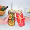 Glass Can Cup with Bamboo Lid and Glass Straw, Clear, 20 oz, Borosilicate, Iced Coffee Tumbler(8PCS) view 4