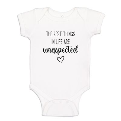 Best Things are Unexpected Baby One Piece Bodysuit 12 mo White