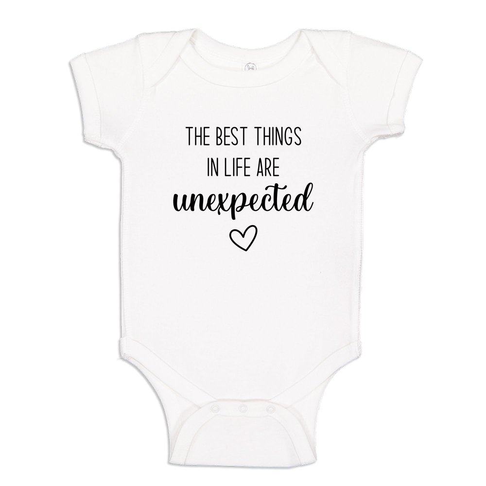 Best Things are Unexpected Baby One Piece Bodysuit 12 mo White