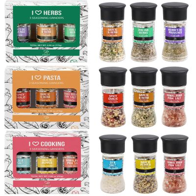 Soeos I Love Cooking Seasoning Grinder Set, 3 Pack Herb & Pasta Seasoning Grinders, Easy-to-Use Spice Blend for Pasta, Vegetables, Meat, Soup & Everyday Cooking