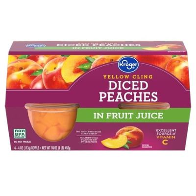 Yellow Cling Diced Peach Cups in 100% Juice, 4 oz, Pack of 4 Fruit Cups