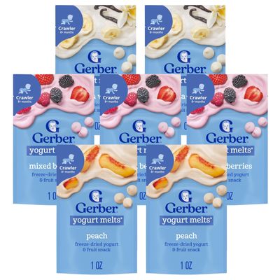 Gerber Yogurt Melts Variety Pack, 2 Peach, 3 Mixed Berry, 2 Banana Vanilla, 7 CT