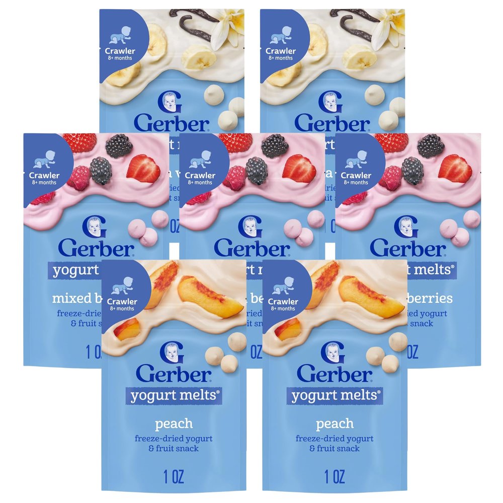 Gerber Yogurt Melts Variety Pack, 2 Peach, 3 Mixed Berry, 2 Banana Vanilla, 7 CT