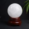 White Crystal Stone Crystal Ball Feng Shui Round Ball Ornament Polished Power Stone Divination Sphere ith Wood Stand for Display,10cm/3.9in view 3
