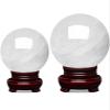 White Crystal Stone Crystal Ball Feng Shui Round Ball Ornament Polished Power Stone Divination Sphere ith Wood Stand for Display,10cm/3.9in view 4