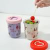 Portable Salad Fruit Cup with Fork, 600 Ml Leakproof To-go Breakfast Yogurt Cup, Double-layer Strainer Design for Work Travel Picnic School, Easy Cleaning (Purple) view 4