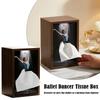 Ballet Girl Tissue Box with Touch Light, Lady Flying Dress Paper Dispenser, Wood Skirt Napkin Dispenser, Creative Tissue Cover Holder Desktop Organizer for Bedroom Desk Living Room (Black+Brown 2pcs) view 2