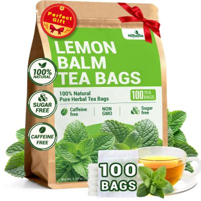 Lemon Balm Tea Bags, Pure & Natural Melissa Officinalis Herbal Tea, Premium Dried Lemon Balm Leaf with Naturally Lemony & Citrusy Flavor, Caffeine-Free, Non-GMO, 100 Count