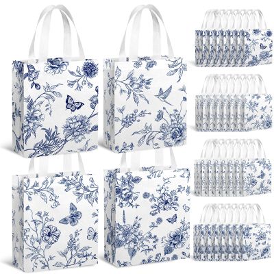 KOPOOEOE 36 Pcs Blue Floral Gift Bags Bulk Flower Party Tote Treat