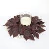 Artificial Maple Leaf Candle Ring Wreath, 12 Inch, Red Brown, Set of 2, for Pillar Candle Centerpiece, Halloween Thanksgiving Table Mantel Decor view 2