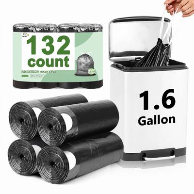1.6 Gallon Small Trash Bags, Black, 132 Count