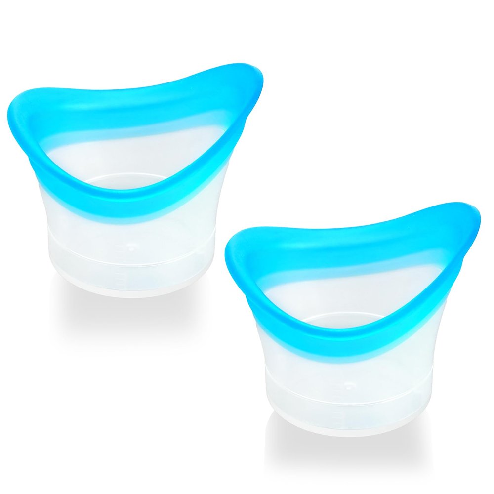 Ptwola 2pcs Eye Wash Cup Eye Wash Cleaner Kit Silicone Eyes Cleaning Cup for Rinse Portable Care Tool Transparent with Storage Container for Quick Relief Tired Dust Cleaning Makeup Irritants (Blue)