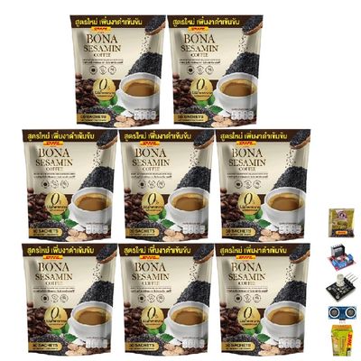 Roasted Snack Delicious Mellow Intense BonaSesamin Coffee Mix Healthy 12 in 1 Vegan Arabica Robusta 300 grams (30 Sachets) Set 8 By Beautygoodshop [Get Free For You Beauty Gifts]