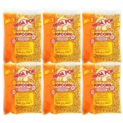 Mega Pop Popcorn Machine Popcorn Packets 22 oz | All in 1 Popcorn Kits with Oil, Salt & Butter Flavor | Popcorn Kernels Portion Packs for Popcorn Machines, Makes Movie Theater Pop corn, Pack of 6