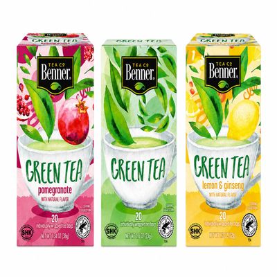 3 Box Set Assorted Tea Bag Collection Pomegranate Green Tea, Classic Green Tea & Lemon Ginseng Green Tea 20 Tea Bags Per Box, 60 Total Tea Bags