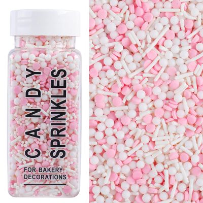Pink and White Sprinkles for Cake Decorating, 4.6Oz Edible Nonpareils Jimmies Confetti Pearl Sprinkles Mix for Ice Cream Cupcakes Brownie Cookie Baking Topping