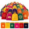 Kacctyen 60 Pcs Indian Return Gift Bags Bulk Traditional Potli Bags for Jewelry 6.7 x 9'' Kolam Print Farbic Return Gift Pouch with Drawstring for Pooja Diwali Housewarming Wedding Party Favor view 1