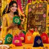 Kacctyen 60 Pcs Indian Return Gift Bags Bulk Traditional Potli Bags for Jewelry 6.7 x 9'' Kolam Print Farbic Return Gift Pouch with Drawstring for Pooja Diwali Housewarming Wedding Party Favor view 4