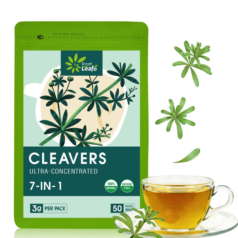 EnrychLeafo Cleavers Herbal Tea - 7-in-1 Plant-Based Botanical Formula, 50 Tea Bags